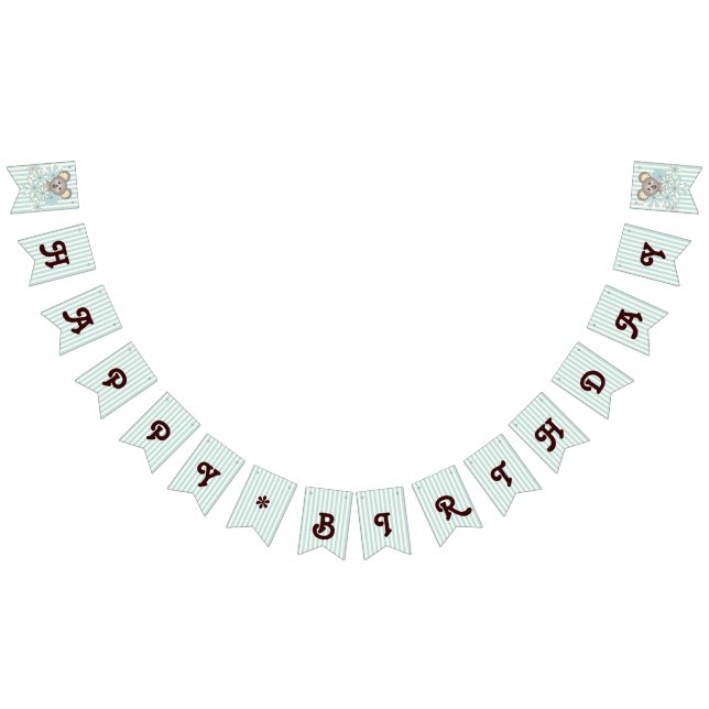 Pastel Blue Stripe Cute Baby Koala Kids Birthday Bunting (All)