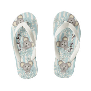 Pastel Blue Stripes Cute Baby Koala Bear Kid's Thongs