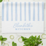 Pastel Blue Stripes Tea Towel<br><div class="desc">Whip up something wonderful in style with this charming personalised kitchen towel! Featuring delicate blue watercolor stripes,  this towel adds a touch of elegance to any kitchen. Customise it with any name to make it truly yours</div>
