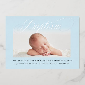 Pastel Blue Subtle Cross One Photo Baptism Silver