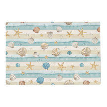 PASTEL BLUE & TAN STARFISH & SEASHELLS