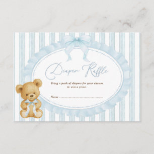 Pastel Blue Teddy Bear Diaper Raffle Baby Boy Enclosure Card