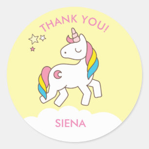 Pastel Blue Unicorn Birthday Party Thank You Classic Round Sticker