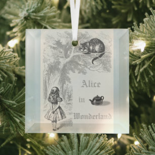 Pastel Blue Vintage Alice in Wonderland Glass Tree Decoration