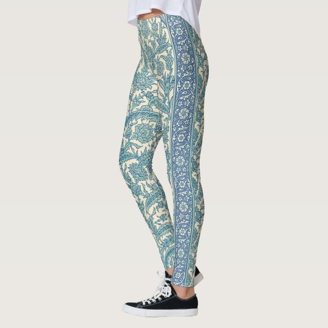 Pastel Blue Vintage Arabic Rug Botanical Pattern Leggings (Left)