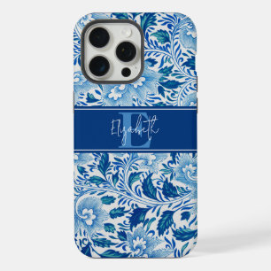Pastel Blue Vintage Chinese Flower Pattern Name iPhone 15 Pro Max Case