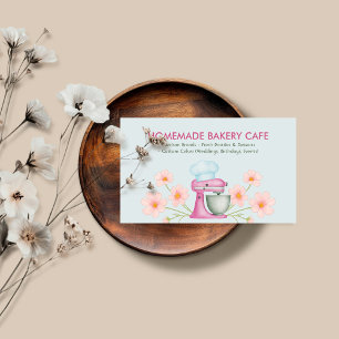Pastel Blue Watercolor Bakery Logo Floral Business Card