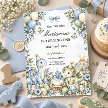 Pastel blue Watercolor Dinosaur 1st Birthday