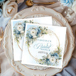 Pastel blue watercolor florals gold bridal shower  napkin<br><div class="desc">✅ For matching items search 237Y in my collections ✅ Celebrate in style with these elegant bridal shower paper napkins featuring watercolor dusty blue flowers, soft eucalyptus greenery, and a shimmering gold glitter frame. Designed with romantic script lettering, this boho floral theme is perfect for modern, chic, or garden bridal...</div>