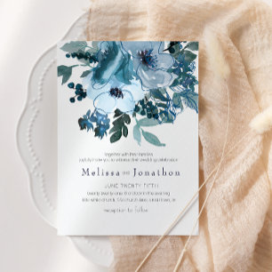 Pastel Blue Watercolor Roses Wedding Invitation