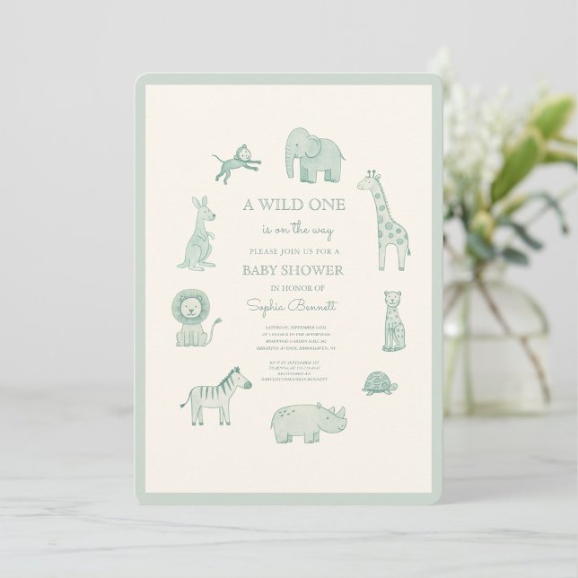 Pastel Blue Watercolor Safari Animals Baby Shower Invitation (Creator Uploaded)