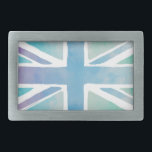 Pastel Blue Watercolor Union Jack Flag Belt Buckle<br><div class="desc">Union Jack flag in pastel blue and faded purple watercolor.</div>