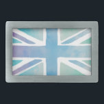 Pastel Blue Watercolor Union Jack Flag Belt Buckle<br><div class="desc">Union Jack flag in pastel blue and faded purple watercolor.</div>