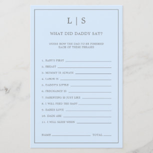 Pastel Blue What Did Daddy Say Baby Shower Game