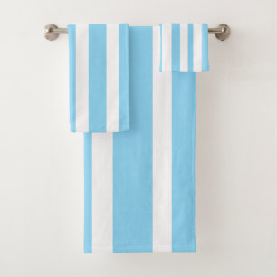 Pastel Blue White Cabana Stripes Bath Towel Set