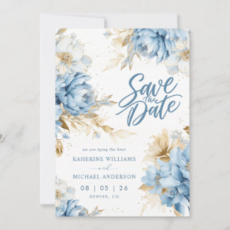 Pastel Blue White Flower Save The Date Invitations