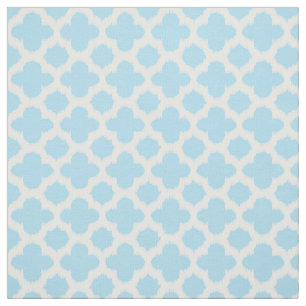 Pastel Blue White Ikat Quatrefoil Art Pattern Fabric