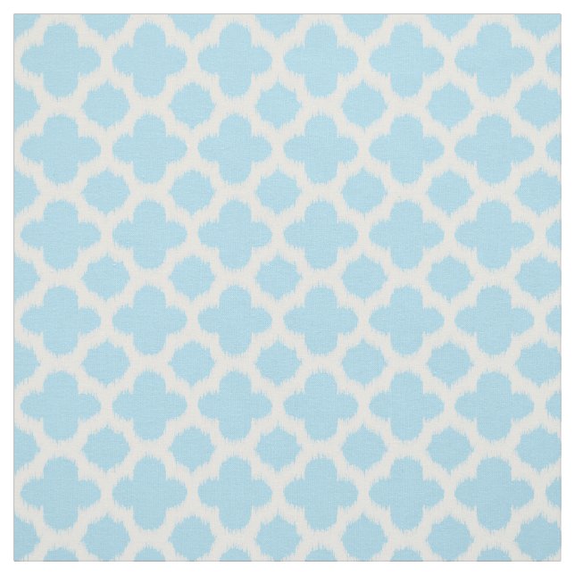 Pastel Blue White Ikat Quatrefoil Art Pattern Fabric (Swatch)