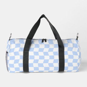 Pastel Blue White Retro Checkerboard Pattern Duffle Bag