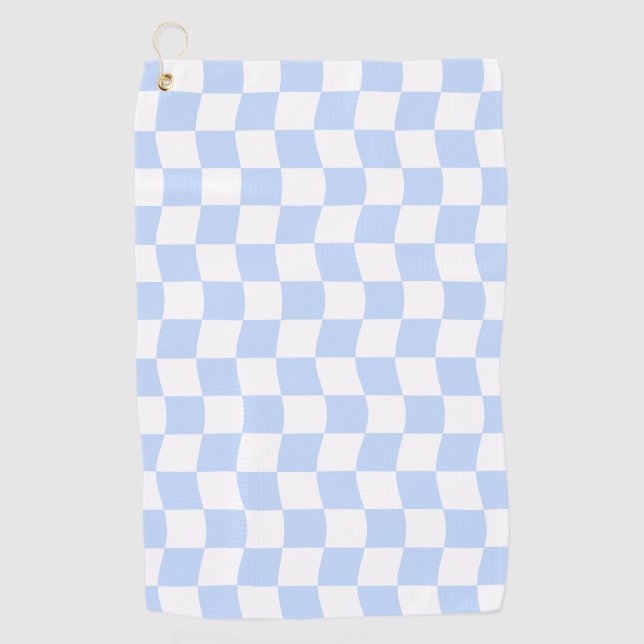 Pastel Blue White Retro Checkerboard Pattern Golf Towel (Front)