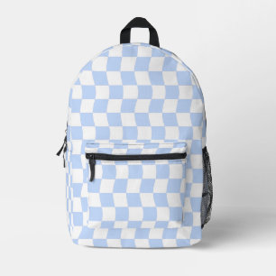 Pastel Blue White Retro Checkerboard Pattern Printed Backpack