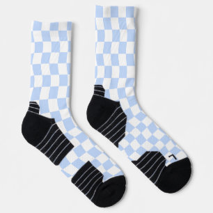 Pastel Blue White Retro Checkerboard Pattern Socks