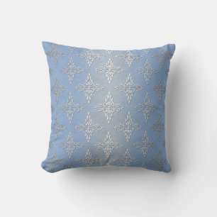 Pastel Blue White Silver Girly Damask Cushion
