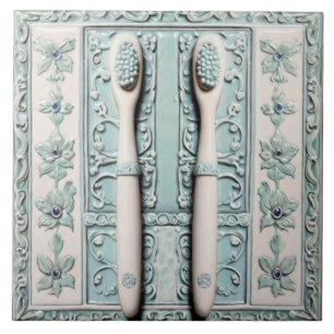 Pastel Blue White Toothbrush Fun Dentist Bathroom Ceramic Tile