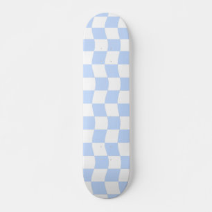 Pastel Blue White Wavy Chequerboard Pattern Skateboard