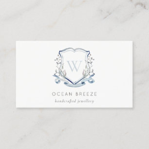 Pastel Blue Wildflower Watercolor Crest Monogram Business Card