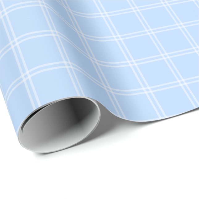 Pastel Blue Window Pane Plaid Wrapping Paper (Roll Corner)