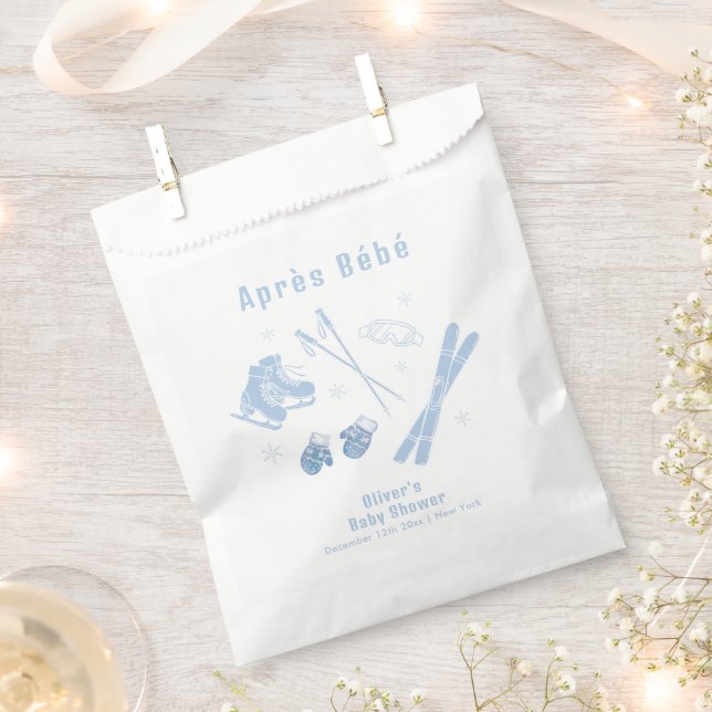Pastel Blue Winter Après Bébé Ski Boy Baby Shower  Favour Bag (Clipped)