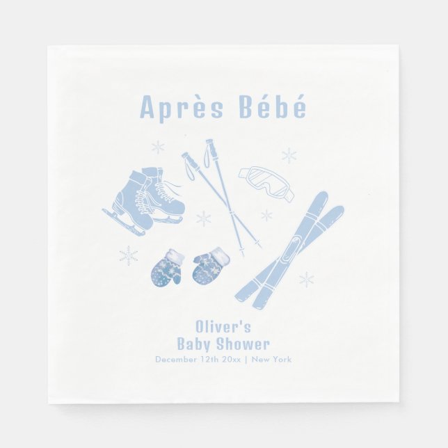 Pastel Blue Winter Après Bébé Ski Boy Baby Shower  Napkin (Front)