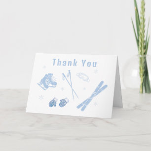 Pastel Blue Winter Après Bébé Ski Boy Baby Shower Thank You Card
