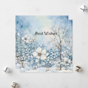 Pastel Blue Winter Flowers Christmas Holiday Card