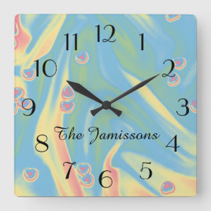 Pastel Blue with Small Hearts, Clock, Personalised Square Wall Clock