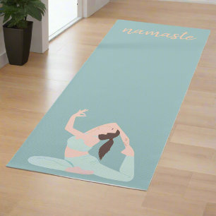 Pastel Blue Women Exercise Poses Namaste Yogi  Yoga Mat