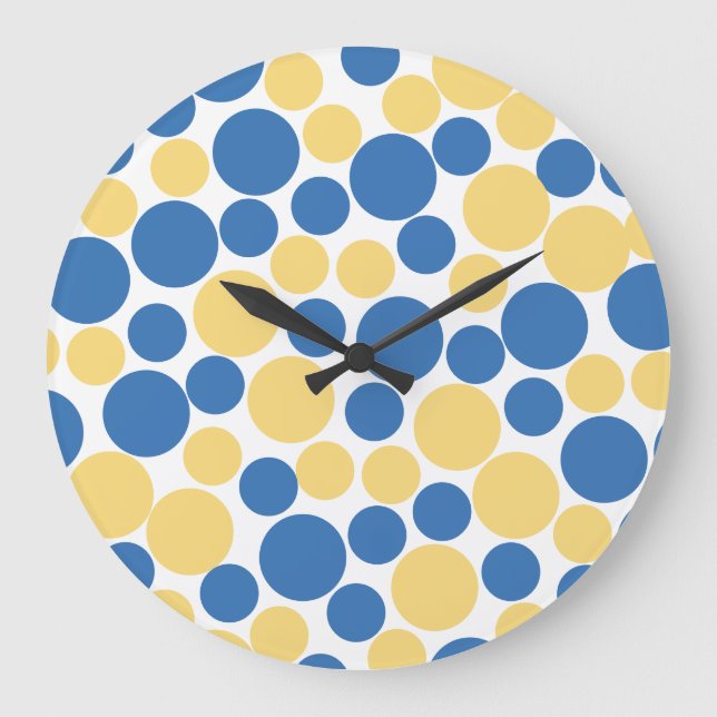 Pastel Blue & yellow Polka Dot Wall Clock (Front)