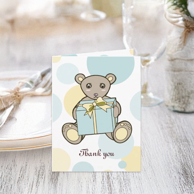 Pastel Blue Yellow Teddy Bear Thank You Card (Creator Uploaded)