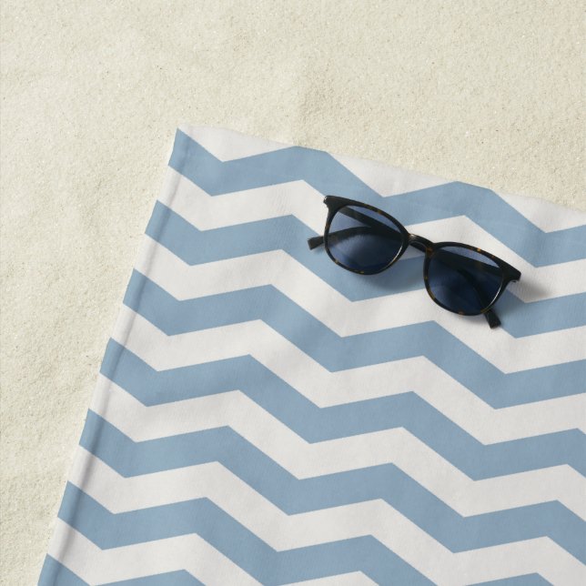 Pastel blue zig zag stripe geometric beach towel (In Situ)