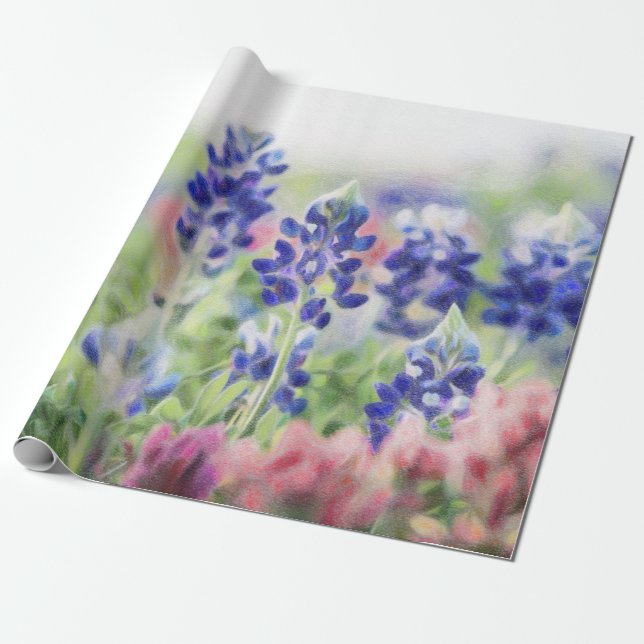 Pastel Bluebonnets Wrapping Paper (Unrolled)