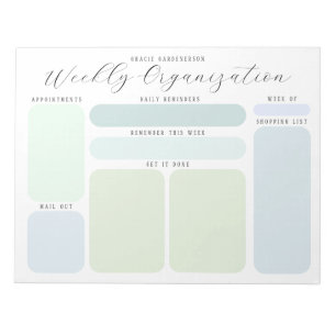 Pastel Blues and Greens Custom Weekly Organisation Notepad