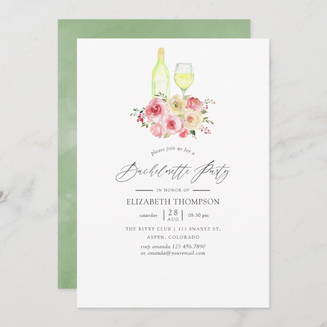 Pastel Blush and Yellow Floral Bachelorette Party Invitation (Front/Back)