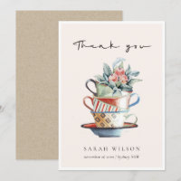 Pastel Blush Blue Stacked Cups Floral Tea Party