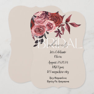 PASTEL BLUSH FLORAL BURGUNDY BRIDAL SHOWER  INVITATION