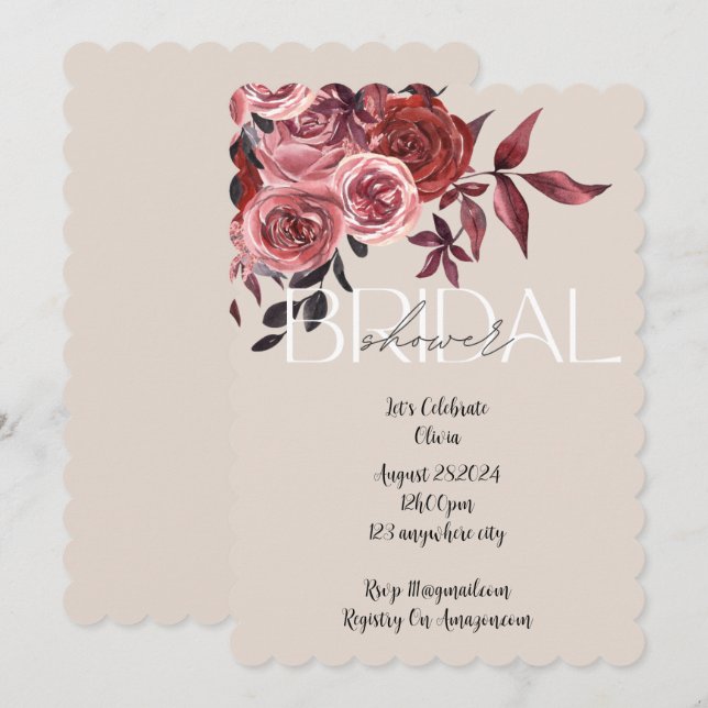 PASTEL BLUSH FLORAL BURGUNDY BRIDAL SHOWER  SAVE THE DATE (Front/Back)