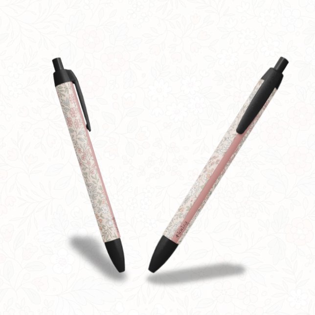 Pastel Blush Floral Custom Name Botanical Print Black Ink Pen (Creator Uploaded)