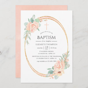 Pastel Blush Floral Geometric Baptism Invitation