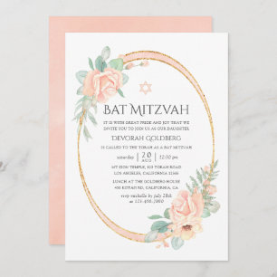 Pastel Blush Floral Geometric Bat Mitzvah Invitation