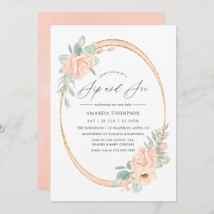 Pastel Blush Floral Geometric Sip and See Invitation